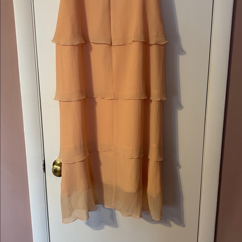 Y2K Vintage Daymor Couture Silk Halter Party Formal Beaded 8 Peach Pink Tiered M - Picture 8 of 17